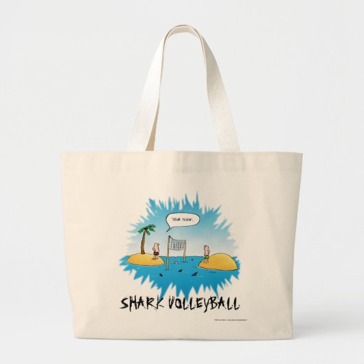 Shark Volleyball Funny Cartoon Grote Tote Bag (Voorkant)