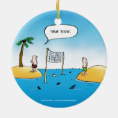 Shark Volleyball Funny Cartoon Keramisch Ornament (Achterkant)