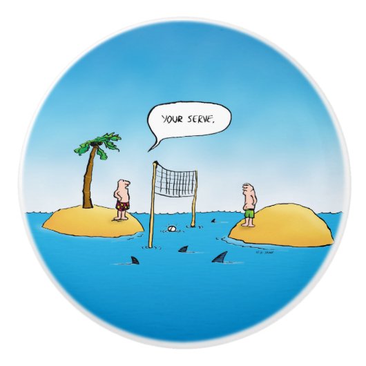 Shark Volleyball Funny Cartoon Keramische Knop (Voorkant)