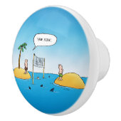 Shark Volleyball Funny Cartoon Keramische Knop (Rechts)