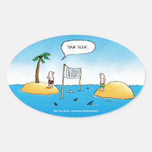 Shark Volleyball Funny Cartoon Ovale Sticker