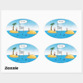 Shark Volleyball Funny Cartoon Ovale Sticker (Vel)