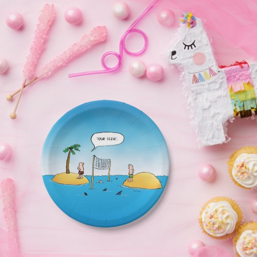 Shark Volleyball Funny Cartoon Papieren Bordje (Feest)