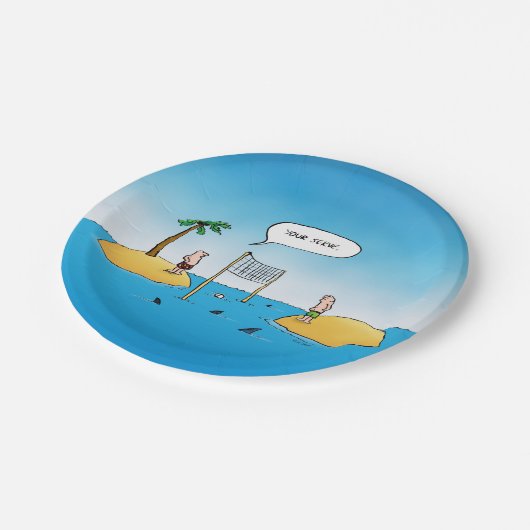 Shark Volleyball Funny Cartoon Papieren Bordje (Gekanteld)