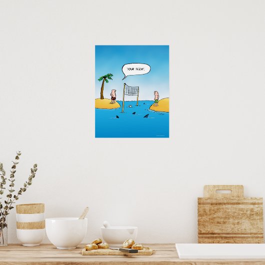 Shark Volleyball Funny Cartoon Poster (Keuken)