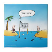 Shark Volleyball Funny Cartoon Tile Tegeltje (Voorkant)