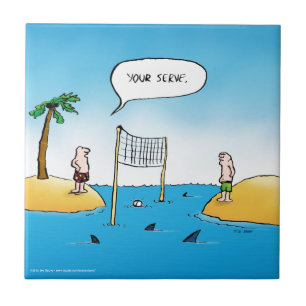 Shark Volleyball Funny Cartoon Tile Tegeltje