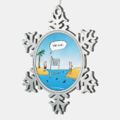 Shark Volleyball Funny Cartoon Tin Sneeuwvlok Ornament (Rechts)