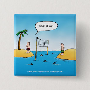 Shark Volleyball Funny Cartoon Vierkante Button 5,1 Cm