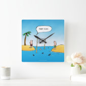 Shark Volleyball Funny Cartoon Vierkante Klok (Huis)