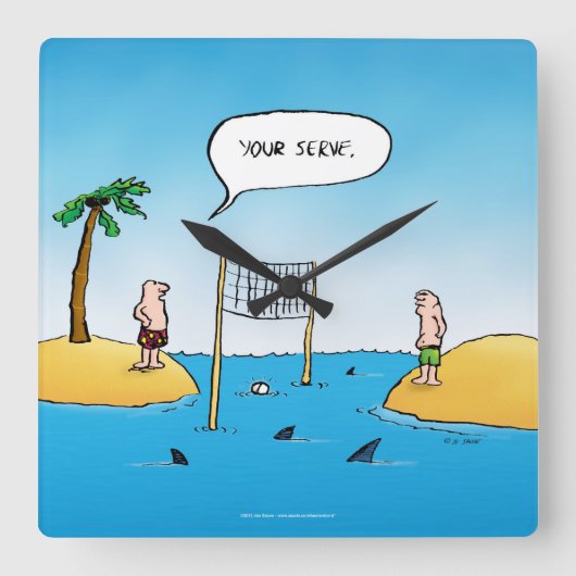 Shark Volleyball Funny Cartoon Vierkante Klok (Voorkant)