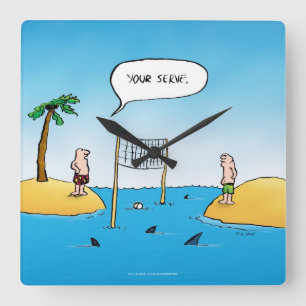 Shark Volleyball Funny Cartoon Vierkante Klok