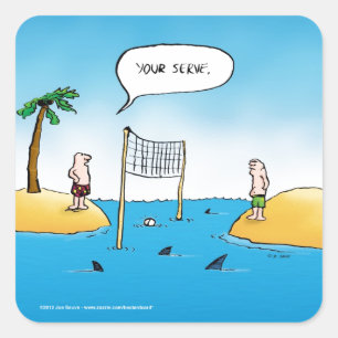 Shark Volleyball Funny Cartoon Vierkante Sticker