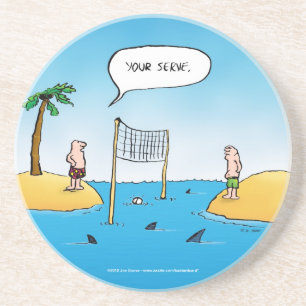 Shark Volleyball Funny Cartoon Zandsteen Onderzetter