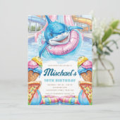 Shark Waterpark Fun Boys Pool Party Birthday Kaart (Staand voorkant)