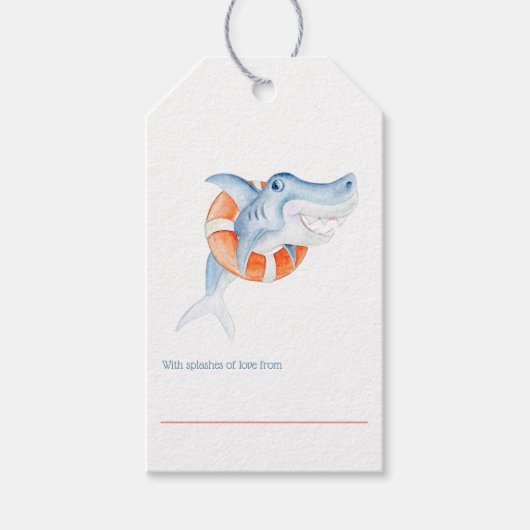 Shark waterverf baby shower display geschenken lab cadeaulabel (Voorkant)