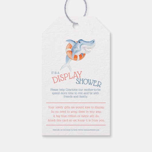 Shark waterverf baby shower display geschenken lab cadeaulabel (Achterkant)