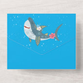 Shark waterverf oceaanblauw onder het zee feest all in one uitnodiging (Achterkant)