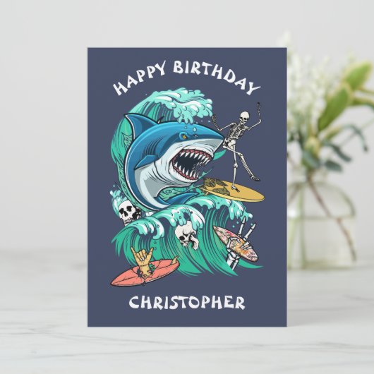 Shark wave aangepaste Verjaardag Kaart (Staand voorkant)