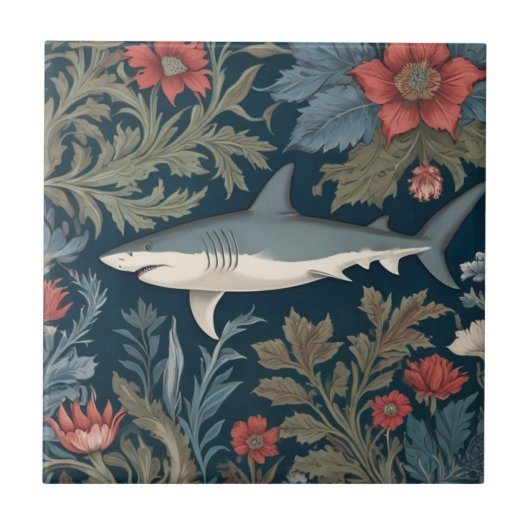 Shark William Morris stijl Links tegenover Zee Oce Tegeltje (Voorkant)