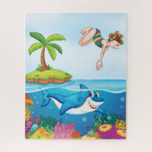 Shark & Woman Diver Puzzle, 16 x 20 inch, 520 stuk