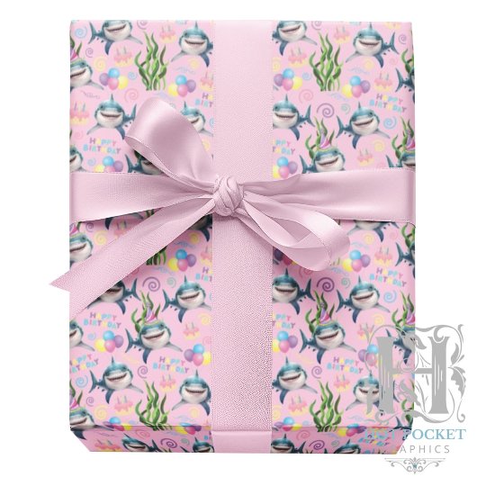 Shark Wrapping Paper in Pink Cadeaupapier