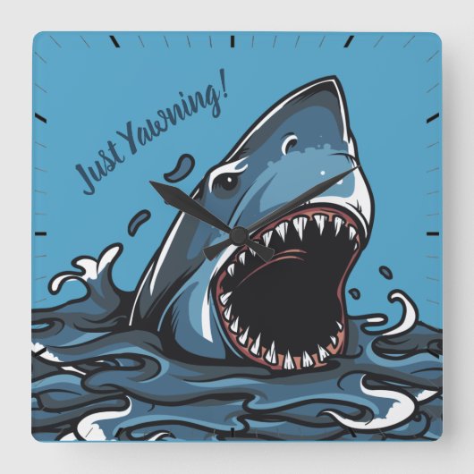 SHARK YAWNING, SHARK TIRED, OPEN MOUTH VIERKANTE KLOK (Voorkant)