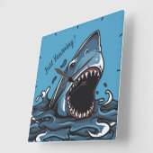SHARK YAWNING, SHARK TIRED, OPEN MOUTH VIERKANTE KLOK (Hoek)
