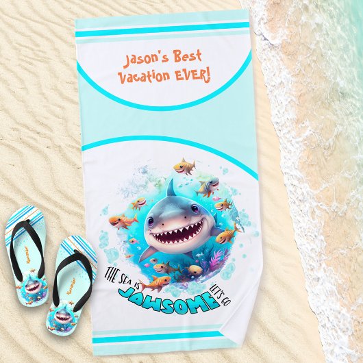Shark Zomer Vakantie Naam Jongen Strand Handdoek
