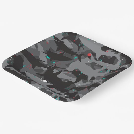 Shark Zwart & Blauwgroen Camouflage Patroon Papier Papieren Bordje (Gebogen)