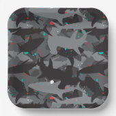 Shark Zwart & Blauwgroen Camouflage Patroon Papier Papieren Bordje (Voorkant)