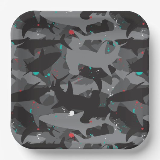 Shark Zwart & Blauwgroen Camouflage Patroon Papier Papieren Bordje (Voorkant)