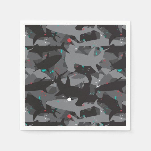 Shark Zwart & Blauwgroen Camouflage Patroon Papier Servet (Voorkant)