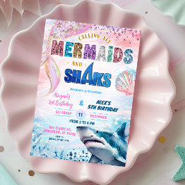 Sharks and Mermaids Joint Birthday invitation Kaart