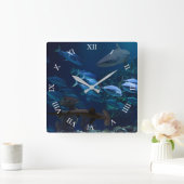 Sharks and School of Fish in Blue Ocean Wall Clock Vierkante Klok (Huis)