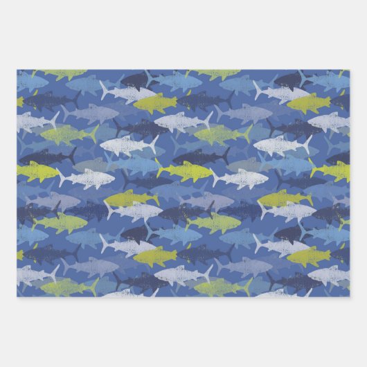 Sharks Beach Ocean Herhaling Pattern Inpakpapier Vel (Voorkant 2)