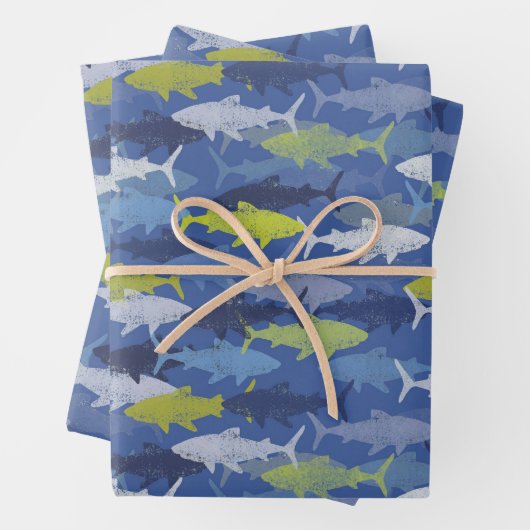 Sharks Beach Ocean Herhaling Pattern Inpakpapier Vel (In situ)