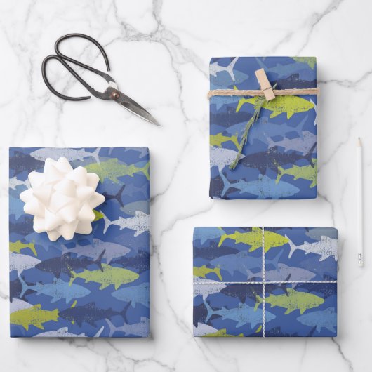 Sharks Beach Ocean Herhaling Pattern Inpakpapier Vel (Voorkant)