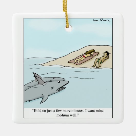 Sharks Beach Tanning Sunbathing Cartoon Keramisch Ornament (Voorkant)