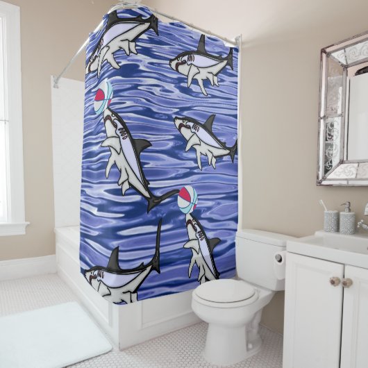 Sharks Blue Ocean Ball Shower Curtain Douchegordijn (In situ)