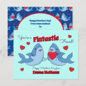 Sharks Cute Kinder Classroom Valentijn Card Briefkaart (Voorkant / Achterkant)
