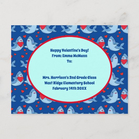 Sharks Cute Kinder Classroom Valentijn Card Briefkaart (Achterkant)