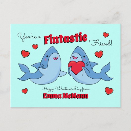 Sharks Cute Kinder Valentijnsdag Friendship Briefkaart (Voorkant)