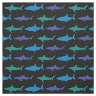 Sharks Cute Silhouette Blue Black Stof
