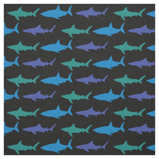 Sharks Cute Silhouette Blue Black Stof (Swatch)