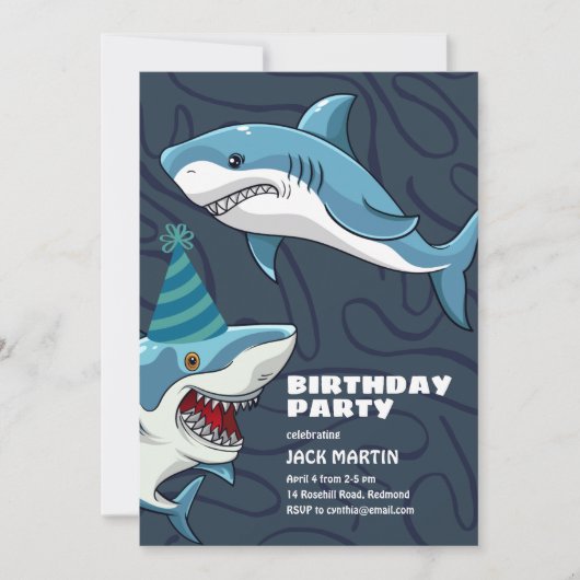 Sharks in Disguise thema verjaardagsuitnodiging Kaart (Voorkant)