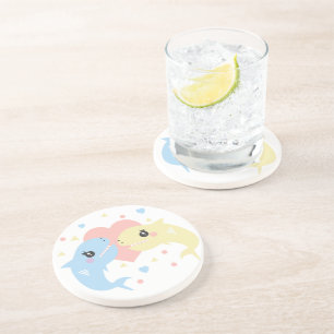 Sharks Love Heart Funny Cartoon Pastel Zandsteen Onderzetter