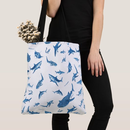 Sharks & Manta Rays|Ocean Art Design Tote Bag (Dichtbij)