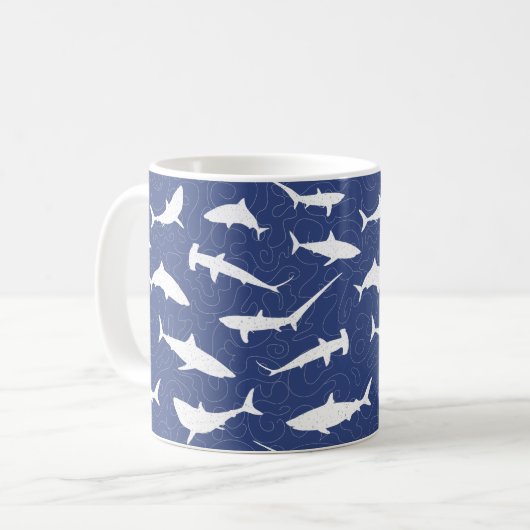 Sharks Navy Blue en White Pattern Koffiemok (Voorkant links)