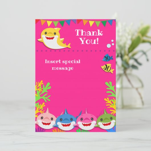 Sharks Pink Birthday Bedankt (Staand voorkant)